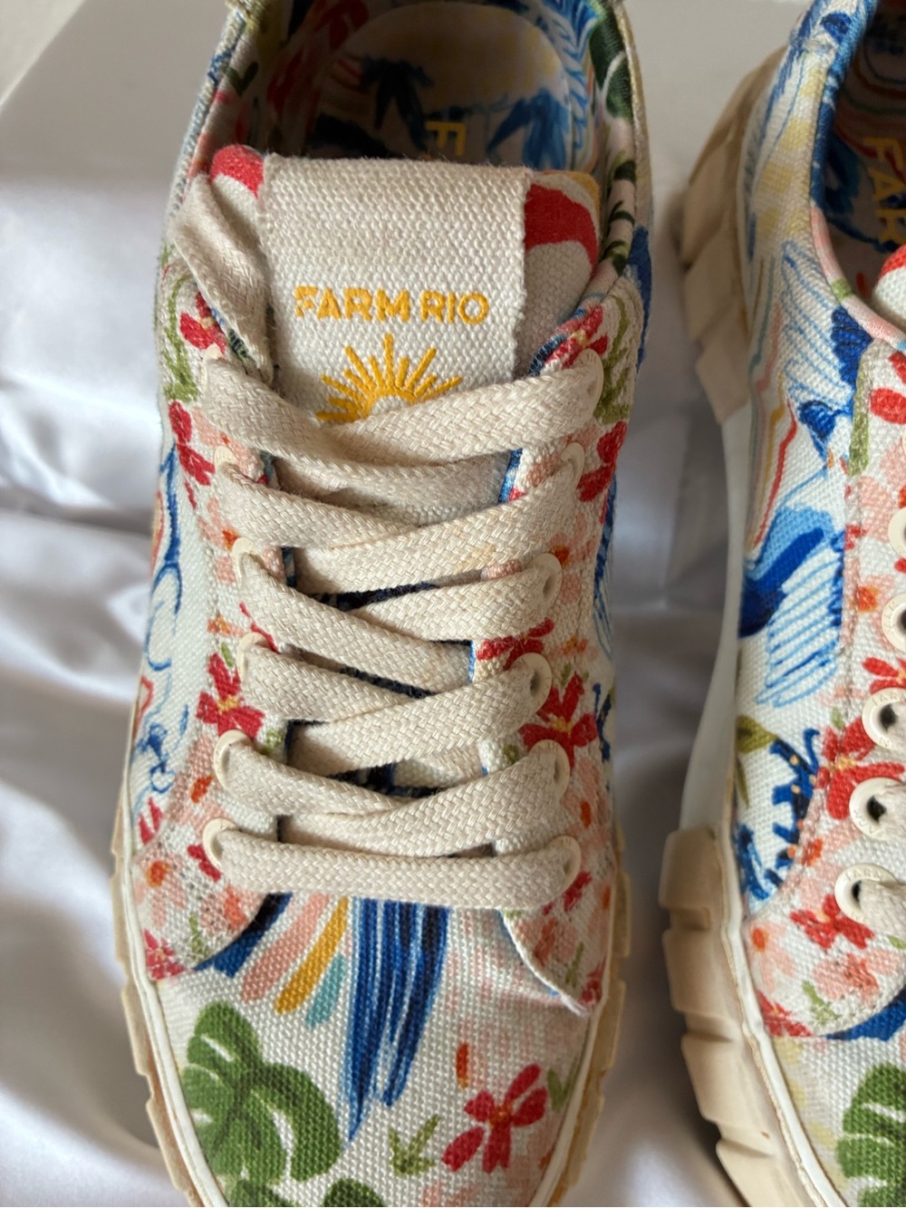 FARM Rio Kids Canvas Sneakers in Cream with Green, Blue & Orange Floral Print - Picture 3 of 6